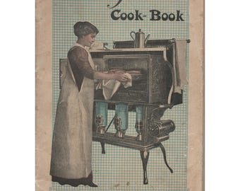 Libro de cocina antiguo de 1912, "New Perfection", con recetas para estufas de aceite, Cleveland Foundry.