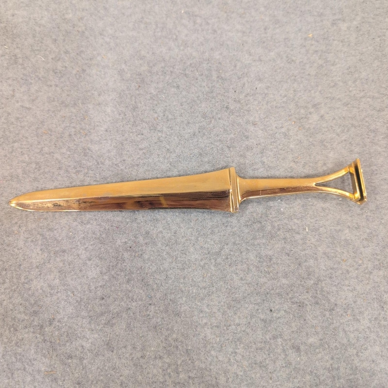 Vintage Gold Tone Metal Dagger Style Letter Opener Minimalist Desk Accessory image 1