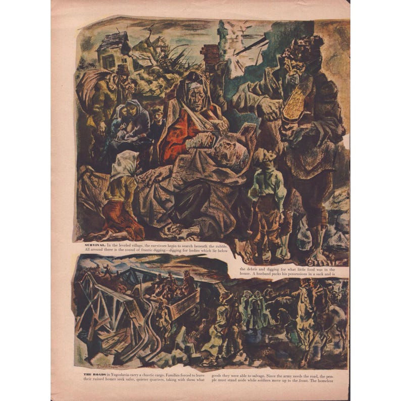 Vintage David Fredenthal War Art Yugoslavia Liberation Magazine Article 1940s image 6