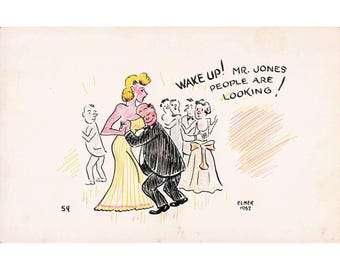 Vintage 1952 Elmer Anderson Comic Postcard Wake Up Mr Jones Dancing Humorous Art