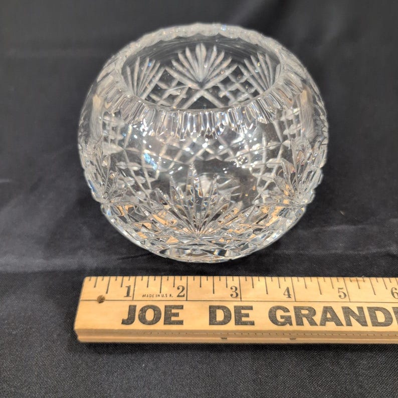Vintage Cut Crystal Rose Bowl Round Clear Glass Starburst Crosshatch Vase image 4