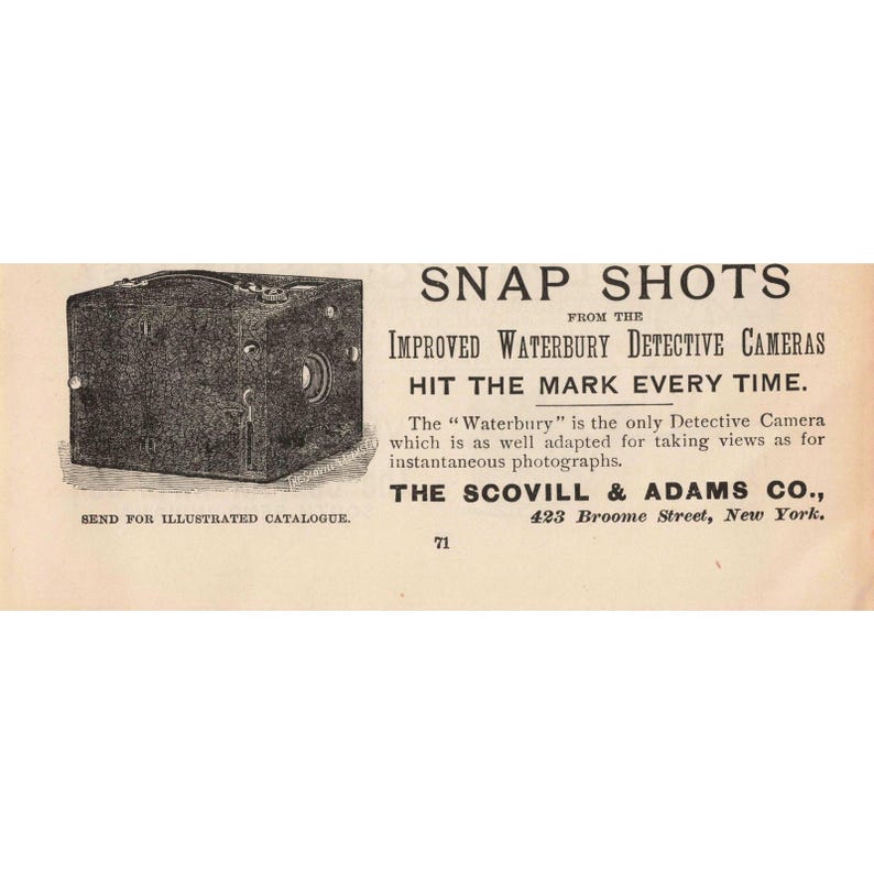 1892 Scovill & Adams Improved Waterbury Detective Camera Print Ad image 1