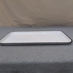 Vintage White Enameled Medical Sterilizing Tray Black Rim Industrial 21" × 11" image 5
