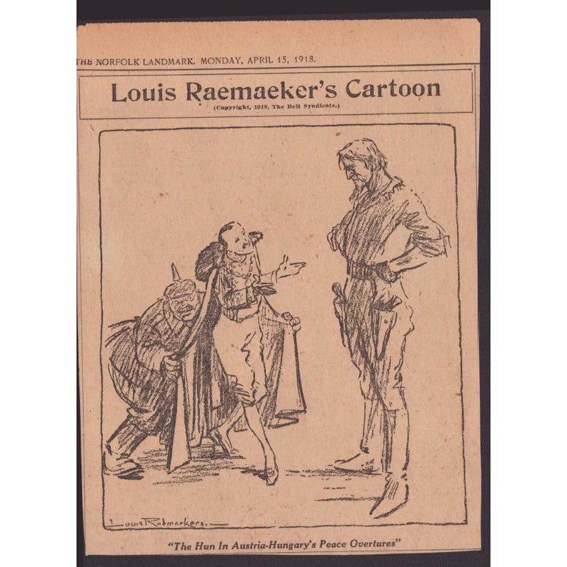 Louis Raemaekers Politische Cartoons aus dem Ersten Weltkrieg aus dem Jahr 1918, Ausschnitte aus Norfolk-Wahrzeichen Bild 8
