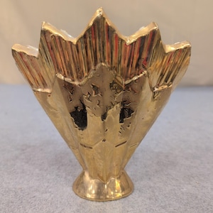 Vintage Art Deco Gold Metallic Ceramic Fan Sunburst Bud Vase image 1