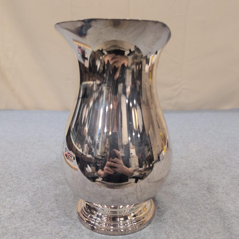 Vintage Silver Plated Water Pitcher Ornate Scroll Handle Pedestal Base Jug image 4