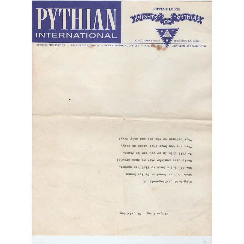 Vtg Knights of Pythias Alabama Grand Lodge Stationery FCB Ephemera Letterhead image 1