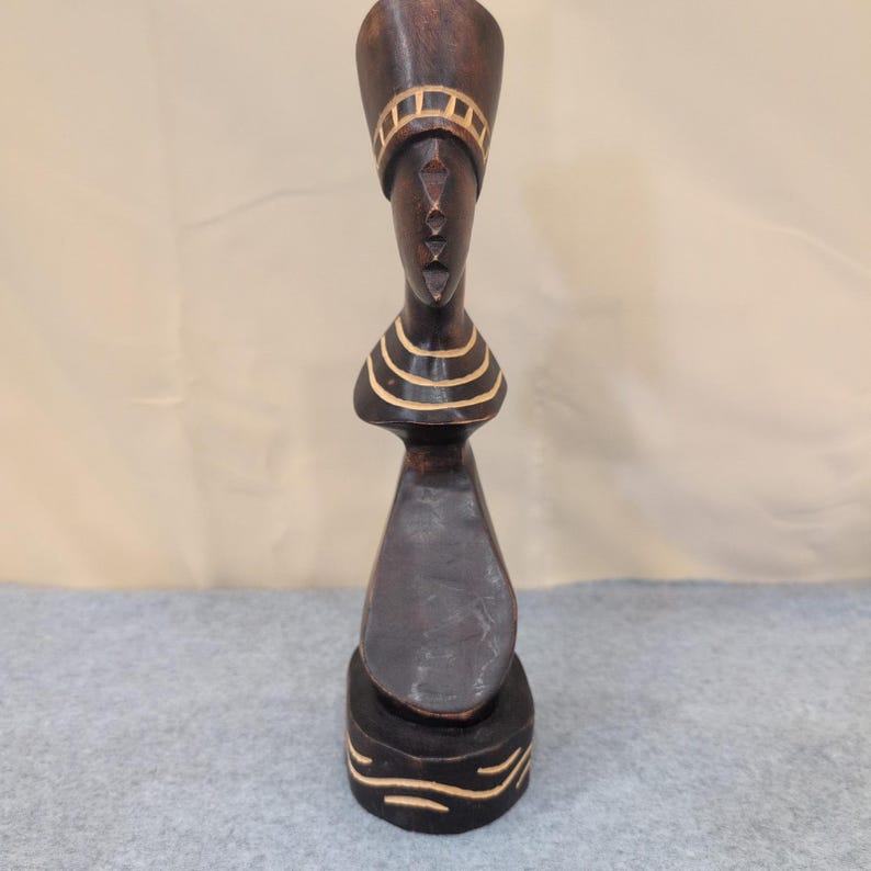 Vintage Hand Carved African Wooden Bust Sculpture Stylized Woman Folk Art image 2