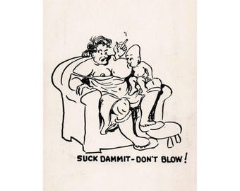 Vintage Risque Comic Postcard Suck Dammit Don't Blow Adult Humor Novelty VG