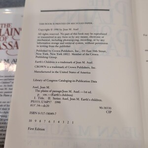 The Plains of Passage Jean M Auel First Edition, 1st Printing Hardcover Book image 3