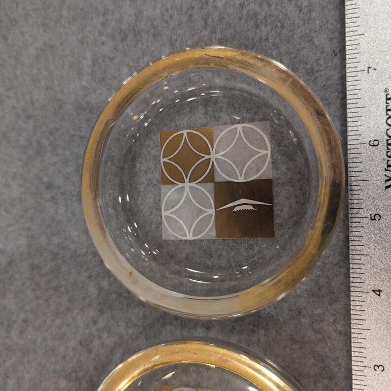Set Of 2 Vintage MCM ashtrays Gold Rimmed Geometric Mountain Design image 2