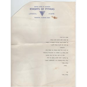 Vtg Knights of Pythias Alabama Grand Lodge Stationery FCB Ephemera Letterhead image 2