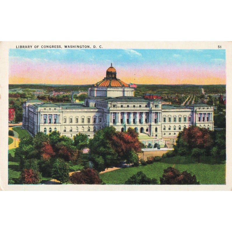 Vintage 1936 Library of Congress Washington DC Linen Postcard #51 immagine 1