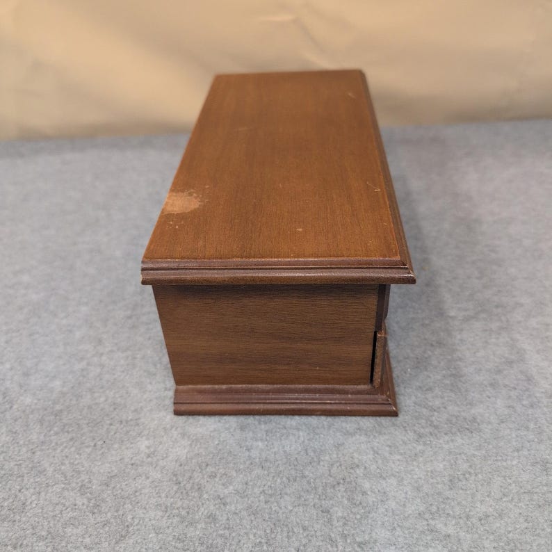 Vintage Wood Jewelry Box Organizer Two Drawer Ring Holder Ornate Pulls 10" Wide image 5