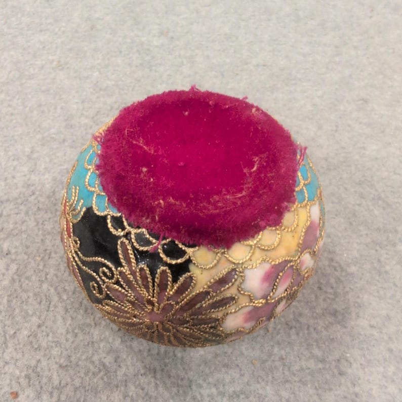 Vintage Floral Cloisonne Enamel Decorative Egg Figurine with Felt Base image 4