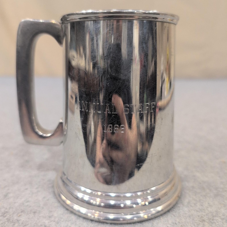Unity Pewter Vintage 1966 Annual Staff Engraved Tankard Mug Silver Tone NA310 image 1