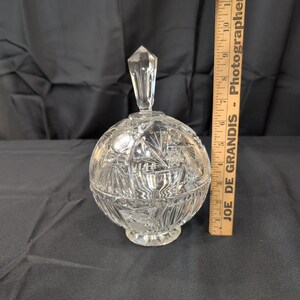Vintage American Brilliant Style Cut Glass Lidded Candy Dish Pinwheel Starburst image 7