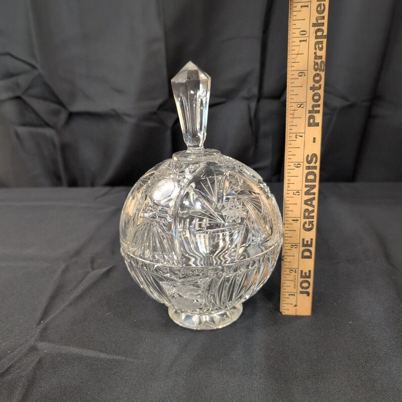 Vintage American Brilliant Style Cut Glass Lidded Candy Dish Pinwheel Starburst image 7