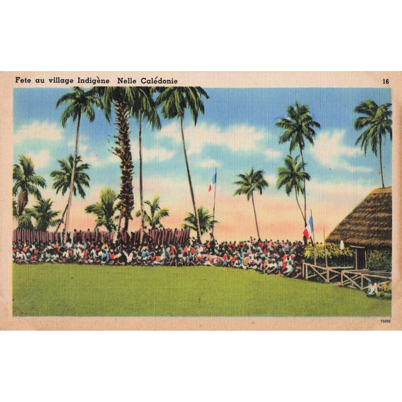 Vintage 1940's Postcard Fete au village Indigene Nelle Caledonie New Caledonia image 1