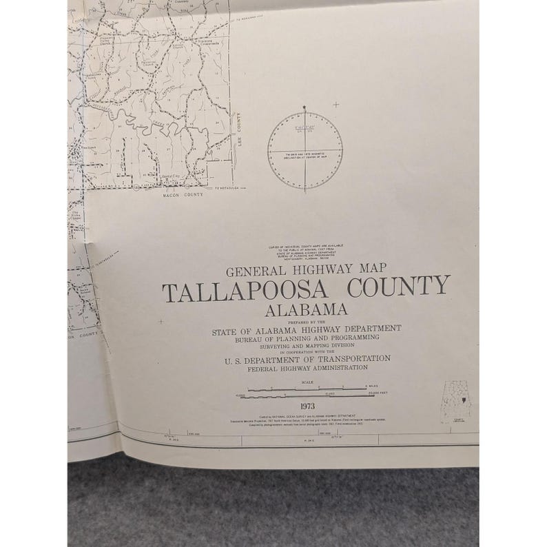 VTG 1973 General Highway Map Tallapoosa County Alabama 26" x 18" Alexander City image 2