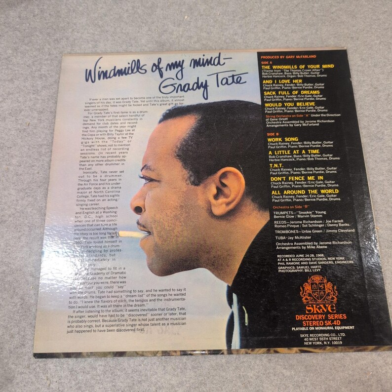 Grady Tate Windmills of My Mind Vinyl LP Skye Records SK-4D Stereo 1968 Jazz image 2