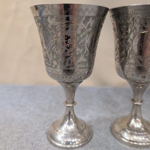 World Gift India Silver Tone Etched Floral Goblets Chalice Set of 6 NA306 image 2