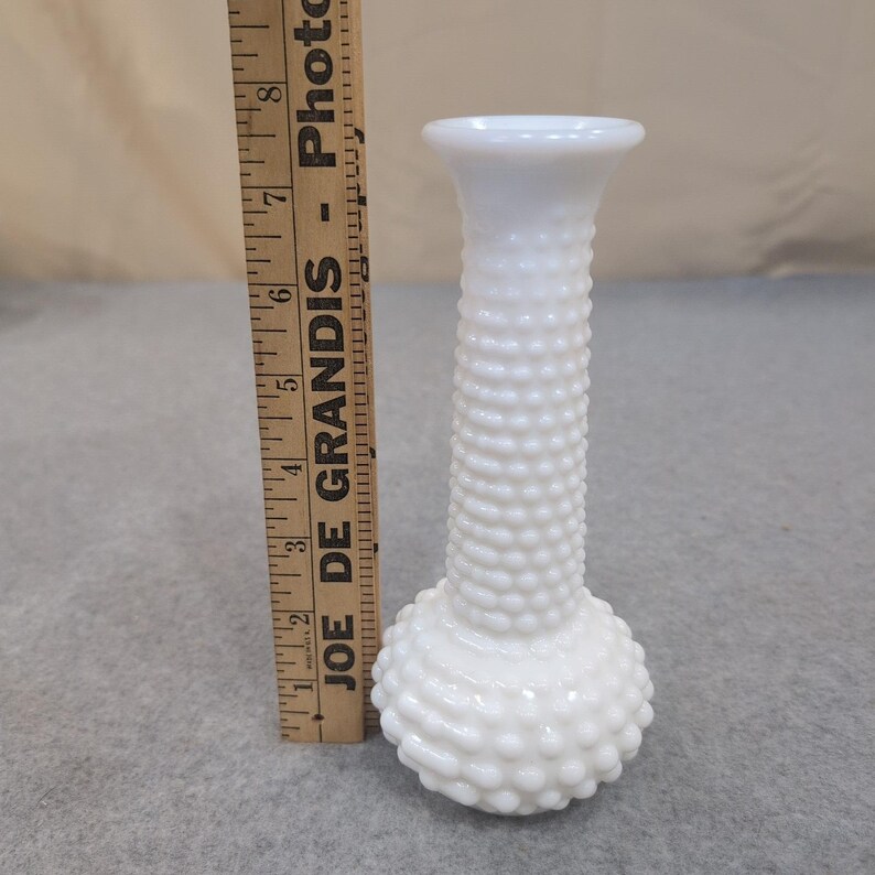 Vintage Fenton White Milk Glass Hobnail Bud Vase Bulbous Base Retro Decor image 5
