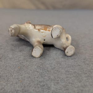 Vintage Ceramic Elephant Figurine Trunk Up Good Luck Glossy Grey Tan Painted image 4