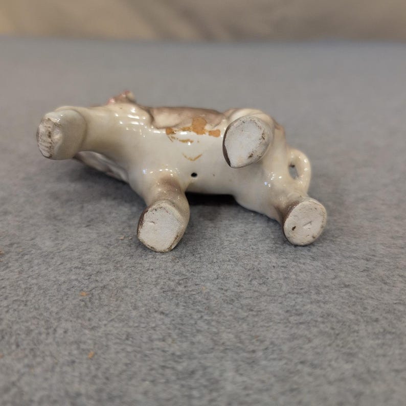 Vintage Ceramic Elephant Figurine Trunk Up Good Luck Glossy Grey Tan Painted image 4
