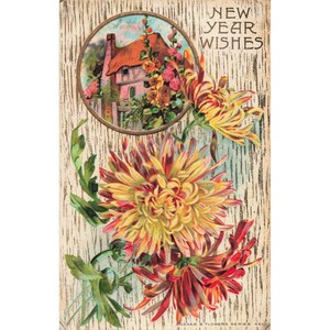 Vintage Neujahrsgrüße Postkarte Motive Blumen Serie 461 Geprägtes Landhausblumenmotiv Bild 1