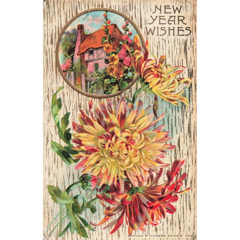 Vintage Neujahrsgrüße Postkarte Motive Blumen Serie 461 Geprägtes Landhausblumenmotiv Bild 1
