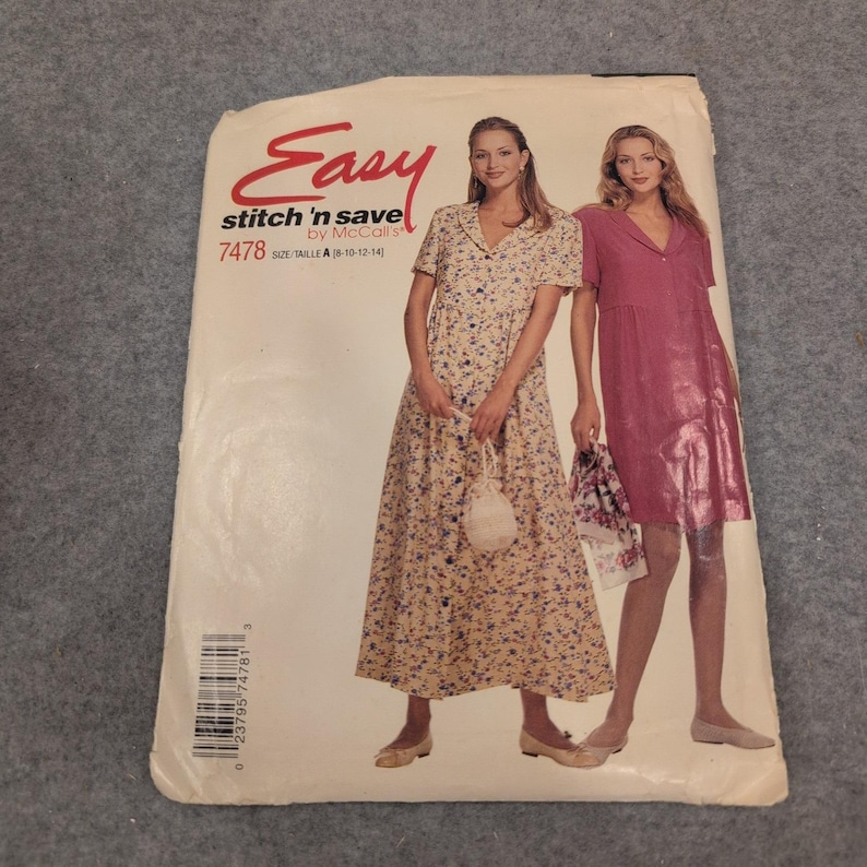 McCalls 7478 Stitch n Save Misses jurk romperpatroon maat 8-14 vintage 1995 afbeelding 1