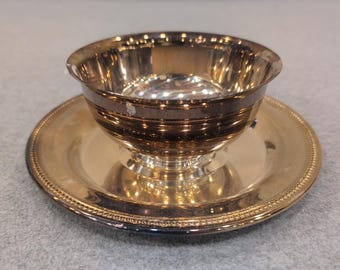 Oneida Silverplate Sherbet Cup and Underplate Set Beaded Rim USA Vintage