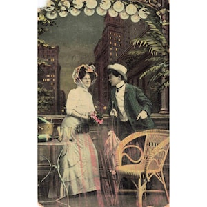 Vtg 1910 RPPC Postcard Romantic Couple City Balcony Sheboygan WI Germany image 1