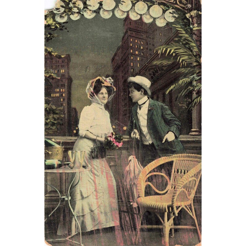 Vtg 1910 RPPC Postcard Romantic Couple City Balcony Sheboygan WI Germany image 1
