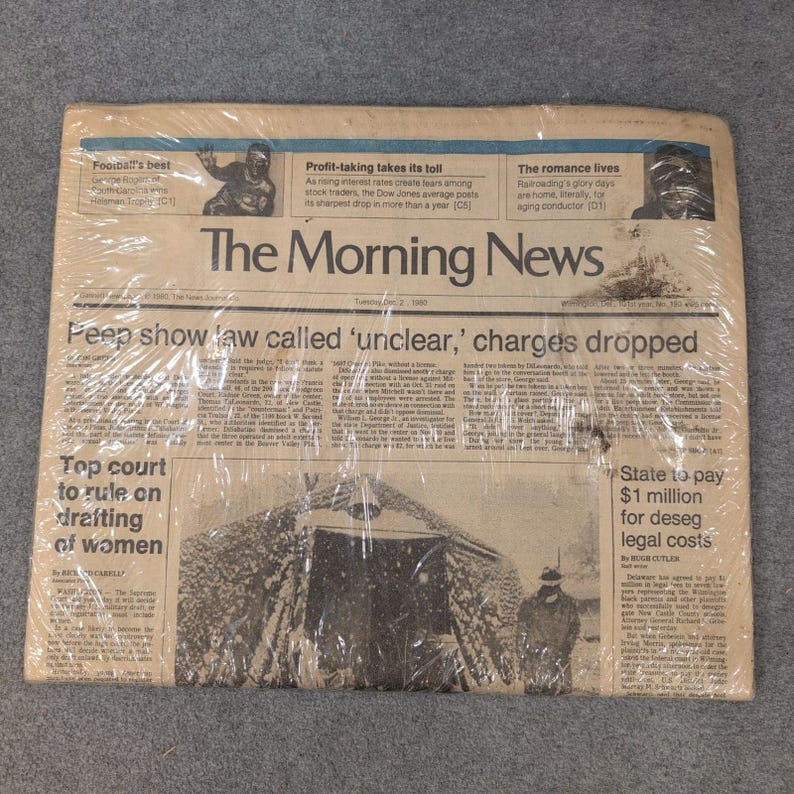 The Morning News Wilmington Delaware December 2 1980 Vintage Newspaper 80s News image 1