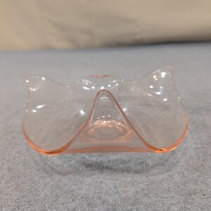 Vintage Pink Depression Glass Handkerchief Bowl Tri-Corner Crimped Dish Blush image 3
