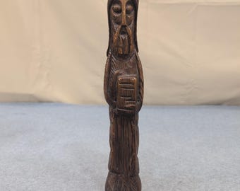Vintage Hand Carved Wood Figurine Wise Man Prophet Religious Folk Art Sculpture