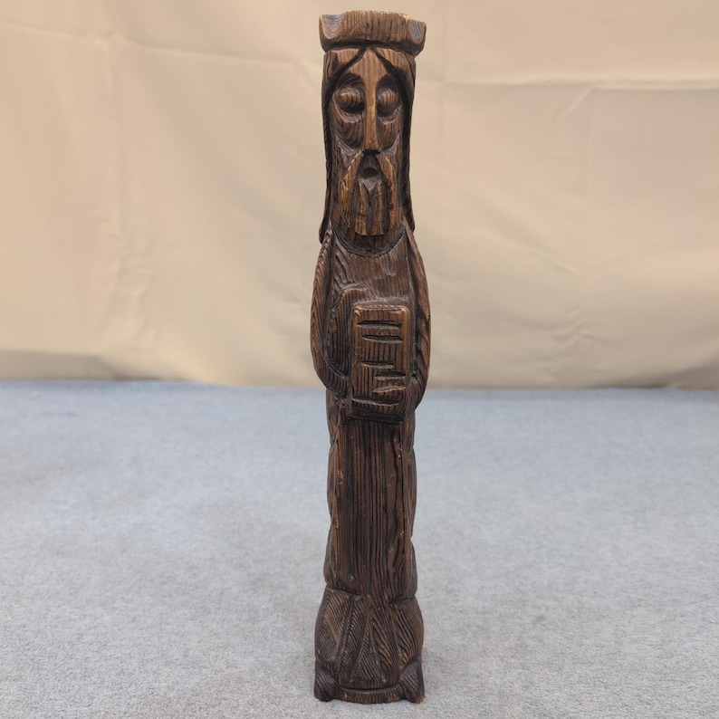 Vintage Hand Carved Wood Figurine Wise Man Prophet Religious Folk Art Sculpture image 1