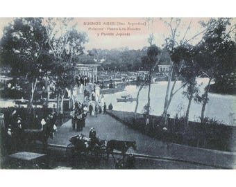 Vintage Buenos Aires Postcard Palermo Paseo Los Rosales Puente Japones Argentina