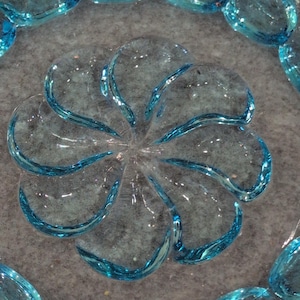 Vintage Blue Glassware Set Moon and Star Sugar Bowl & Scalloped Swirl Bowl Aqua image 4