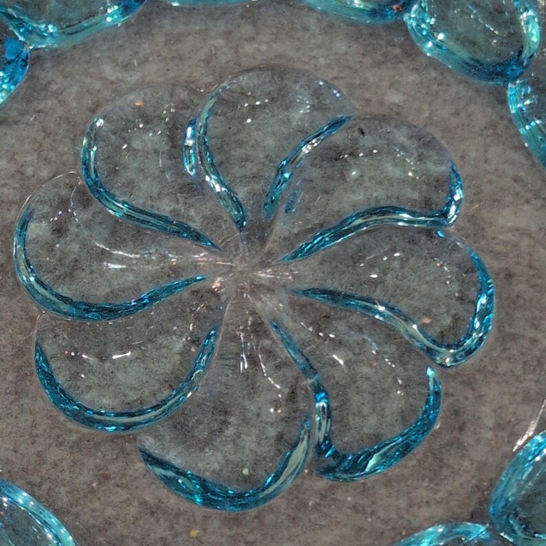 Vintage Blue Glassware Set Moon and Star Sugar Bowl & Scalloped Swirl Bowl Aqua image 4