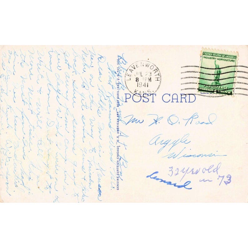 Vtg 1941 Leavenworth Kansas Soldiers Home Map of World Linen Postcard image 2