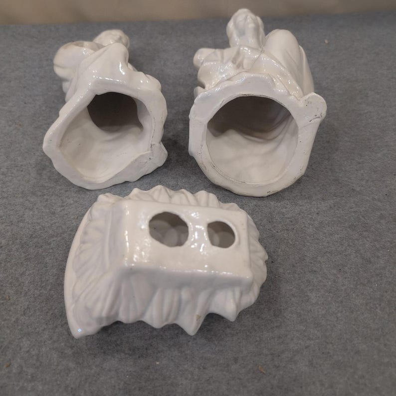 White Glazed Ceramic Nativity Set 3 Piece Holy Family Mary Joseph Baby Jesus image 6