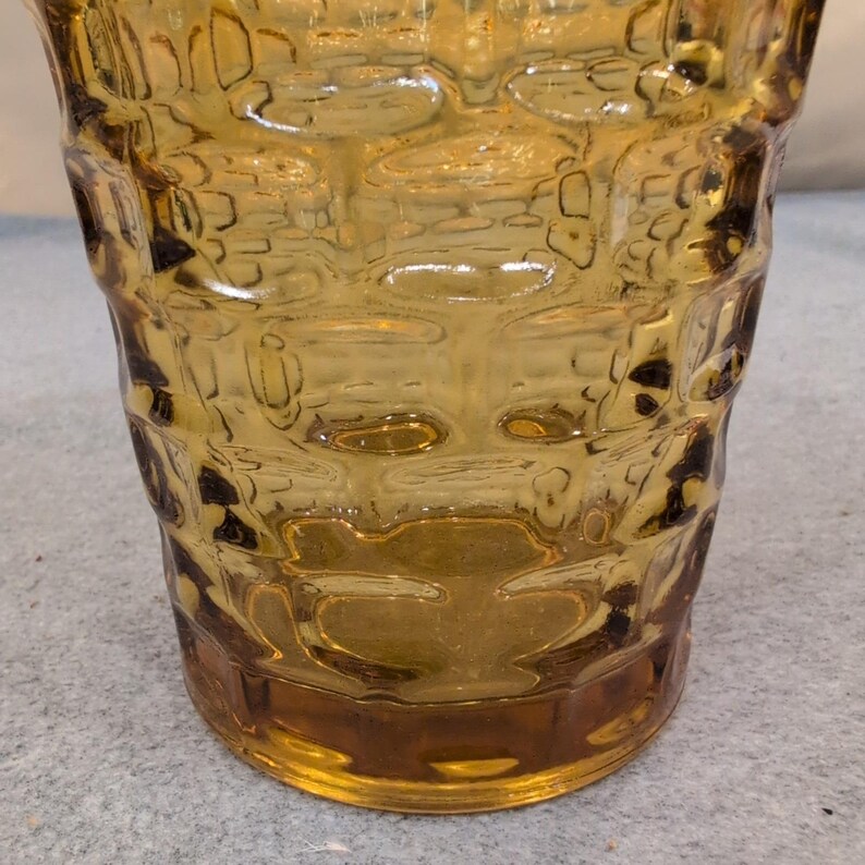 Vintage Federal Glass Amber Pressed Glass Vase Scalloped Rim Yorktown Pattern image 4
