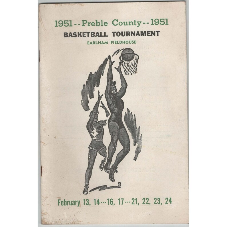 Vintage 1951 Preble County Basketball Tournament Program Earlham Fieldhouse image 1