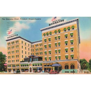 Vintage 1950 Sheraton Hotel Pittsfield Massachusetts Linen Postcard Posted VG+ image 1