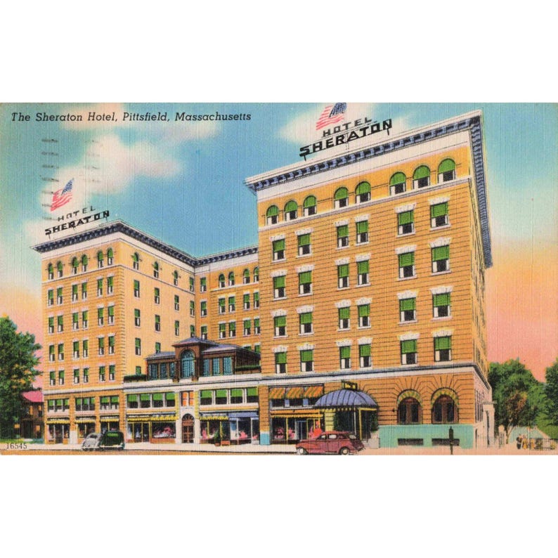 Vintage 1950 Sheraton Hotel Pittsfield Massachusetts Linen Postcard Posted VG+ image 1
