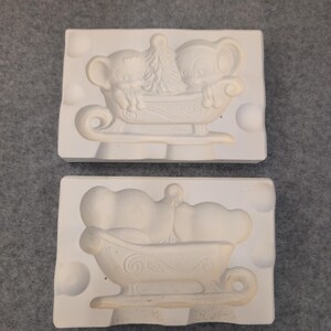 VTG 1978 Alberta's Molds Inc Ceramic Sleigh with Mice & Tree Casting Mold A-127 image 3