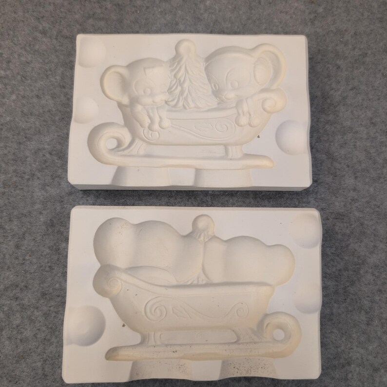 VTG 1978 Alberta's Molds Inc Ceramic Sleigh with Mice & Tree Casting Mold A-127 image 3
